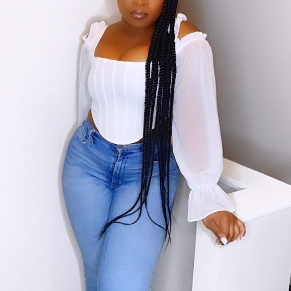 Missguided white chiffon cold shoulder corset top - Picture 3 of 3